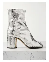 Maison Margiela Tabi Ankle Boots aus Metallic-lackleder in Knitteroptik Silber