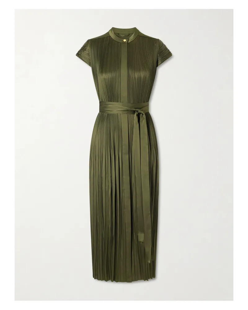 Joseph Phare Belted Plissé Satin Midi Dress - Green Green