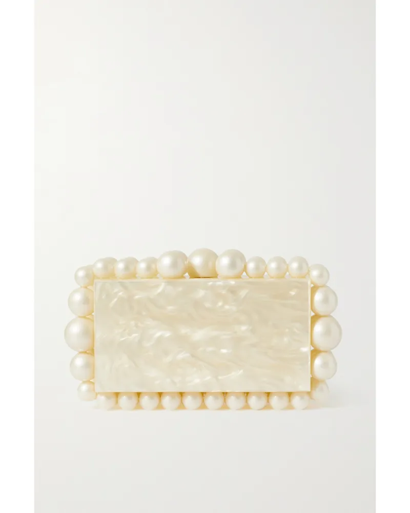 Cult Gaia Eos Beaded Marbled Acrylic Clutch - Ivory Ivory