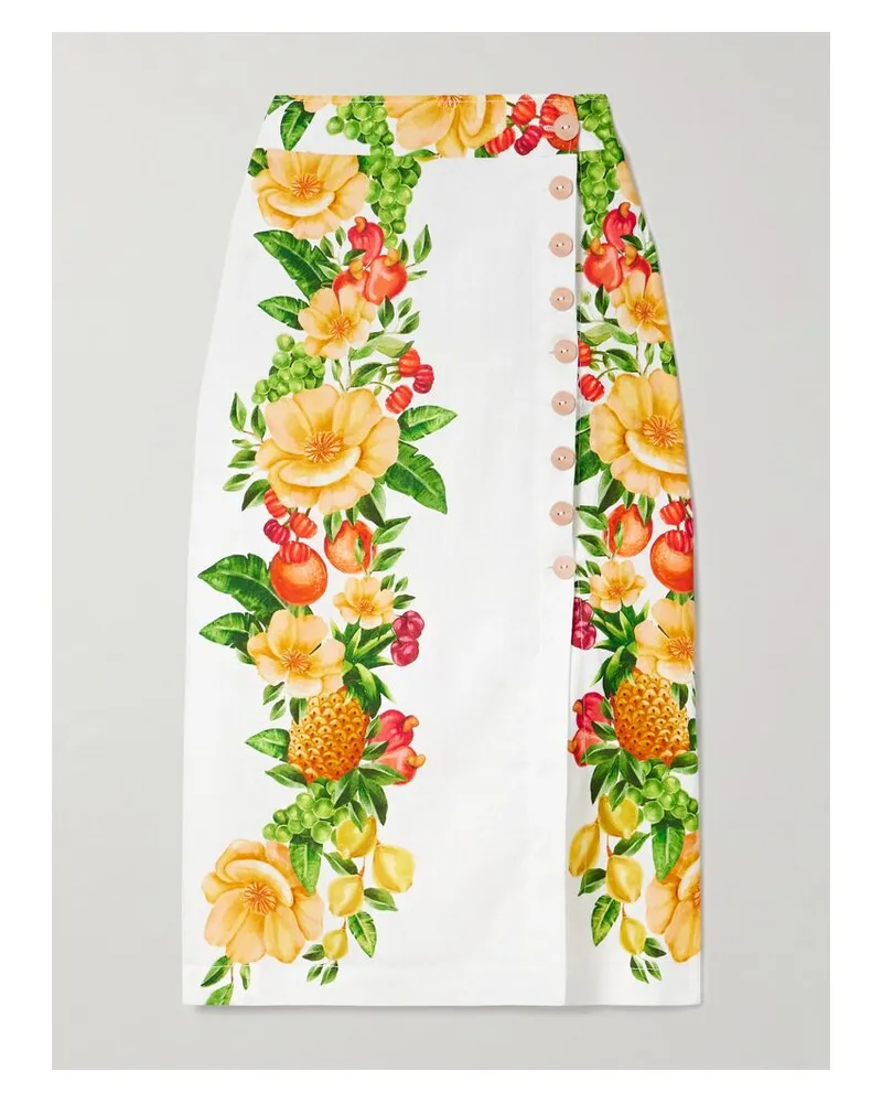 FARM Rio Midi-wickelrock Aus Leinen Mit Blumenprint - Wollweiß Wollweiß