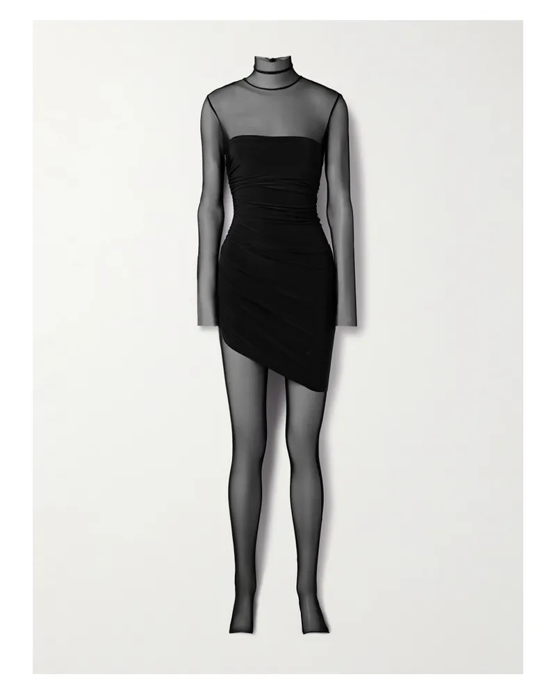 Norma Kamali Diana Pickleball Mehrlagiger Jumpsuit Aus Gerafftem Stretch-jersey Und Tüll - Schwarz Schwarz