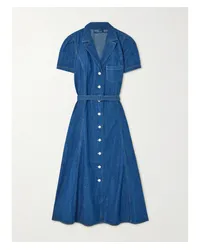 Ralph Lauren Hampton Midikleid aus Denim mit Gürtel Blau