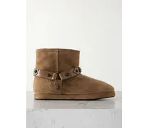 Alaska Studded Leather-trimmed Fleece-lined Suede Ankle Boots - Brown