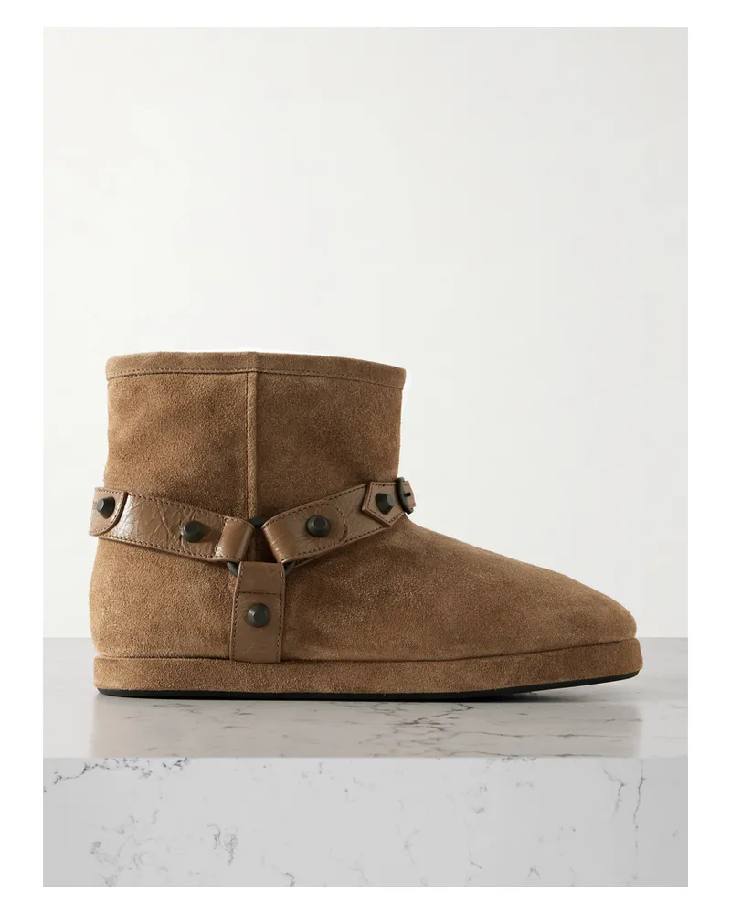 Balenciaga Alaska Studded Leather-trimmed Fleece-lined Suede Ankle Boots - Brown Brown