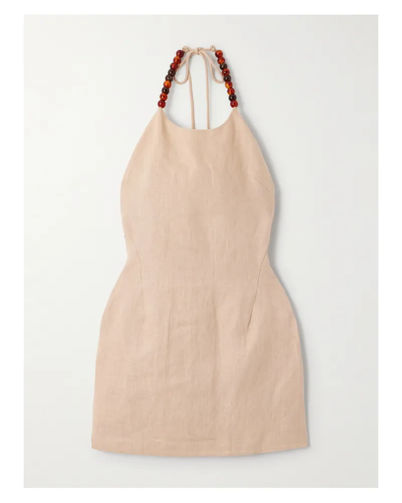 SIR Moretti Minikleid Aus Leinen Mit Neckholder Und Zierperlen - Neutral Neutral