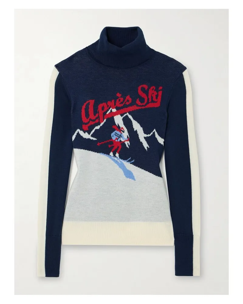 WE NORWEGIANS Afterski Rollkragenpullover Aus Merinowolle Mit Intarsienmotiv - Blau Blau