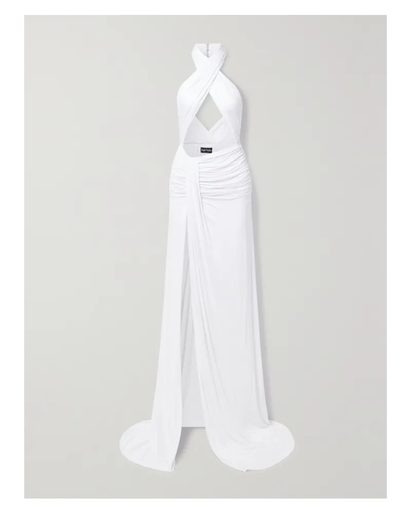 Sergio Hudson Neckholder-robe Aus Bambus-rayon Mit Stretch-anteil, Raffungen Und Cut-out - Weiß Weiß