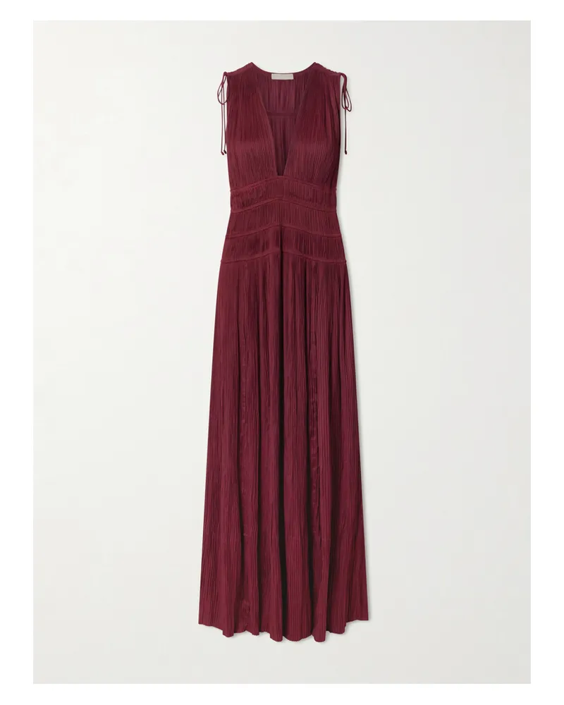 Ulla Johnson Tasneem Plissé-satin Gown - Burgundy Burgundy