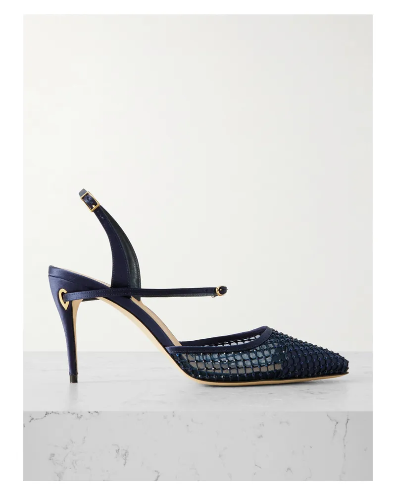 Jennifer Chamandi Vittorio 85 Slingback-pumps Aus Mesh Und Satin Mit Kristallen - Blau Blau