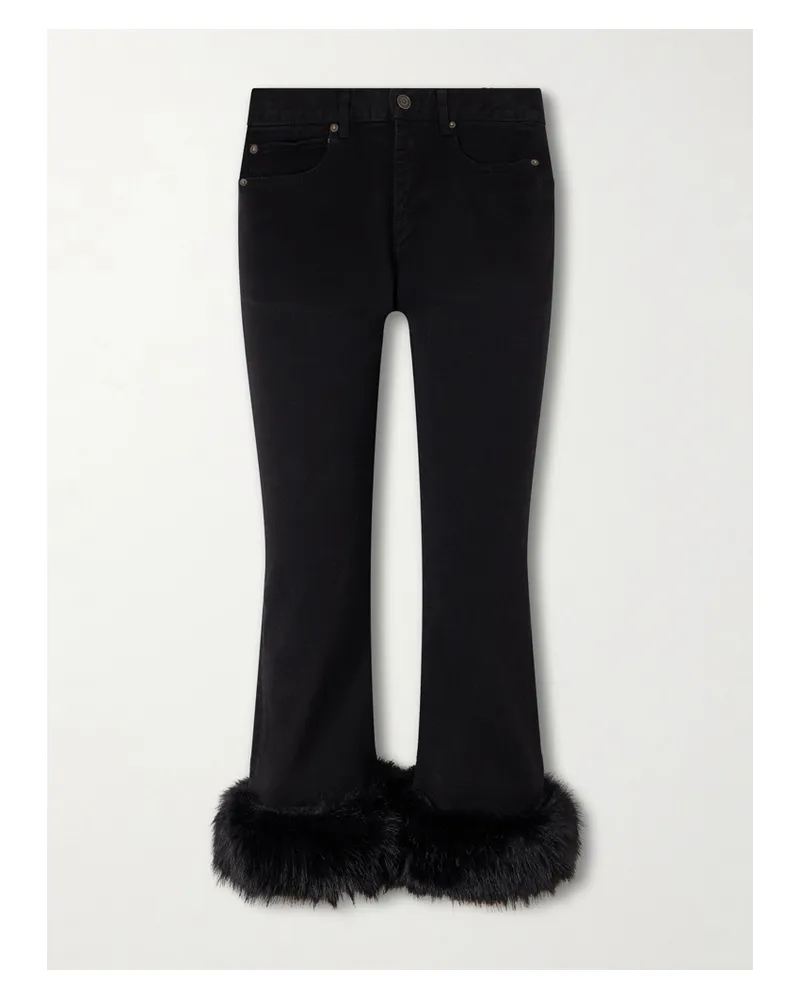 Balenciaga Plush-trimmed Cropped Mid-rise Flared Jeans - Black Black
