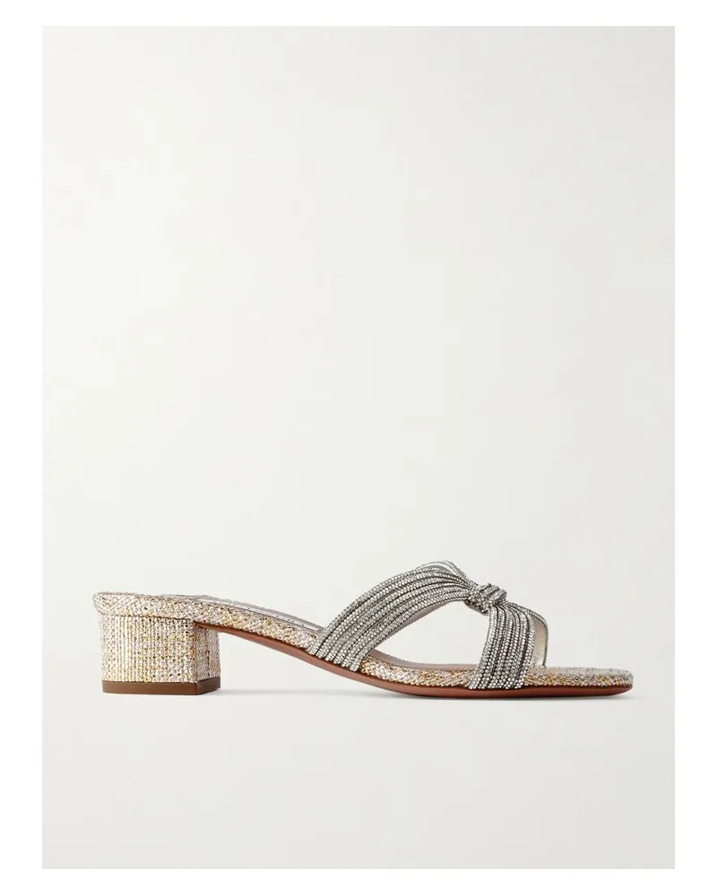 Aquazzura Muse 35 Mules Aus Metallic-leder Mit Kristallen - Gold Gold