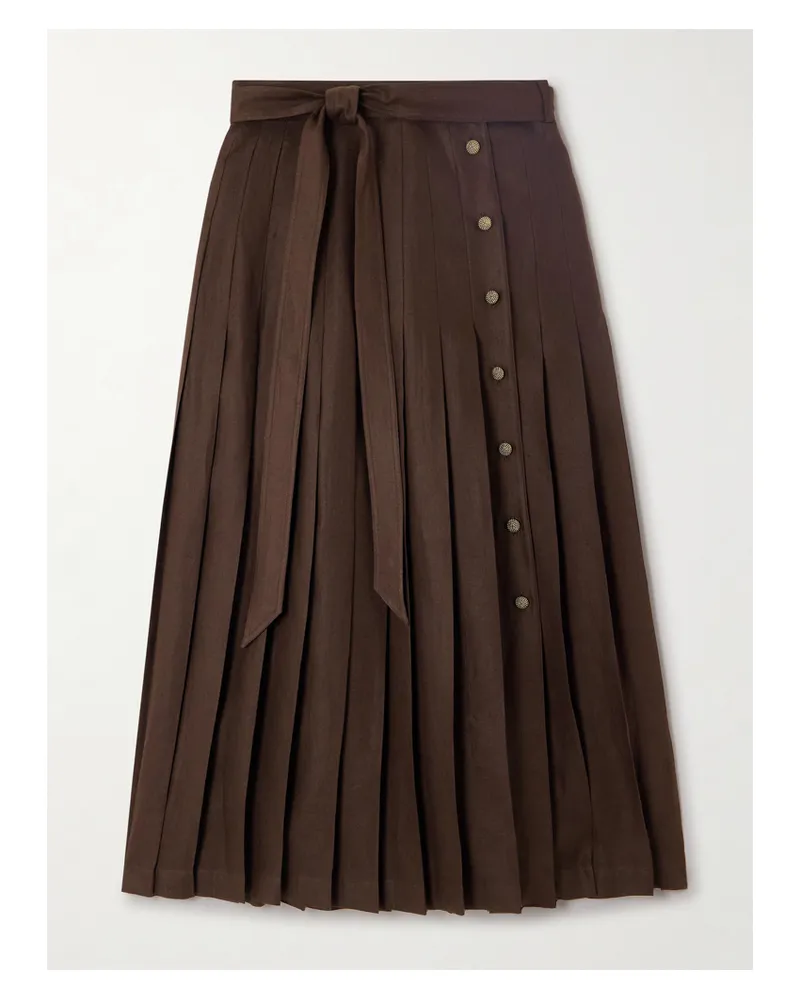 Loro Piana Yasmina Belted Pleated Linen-twill Wrap Skirt - Brown Brown
