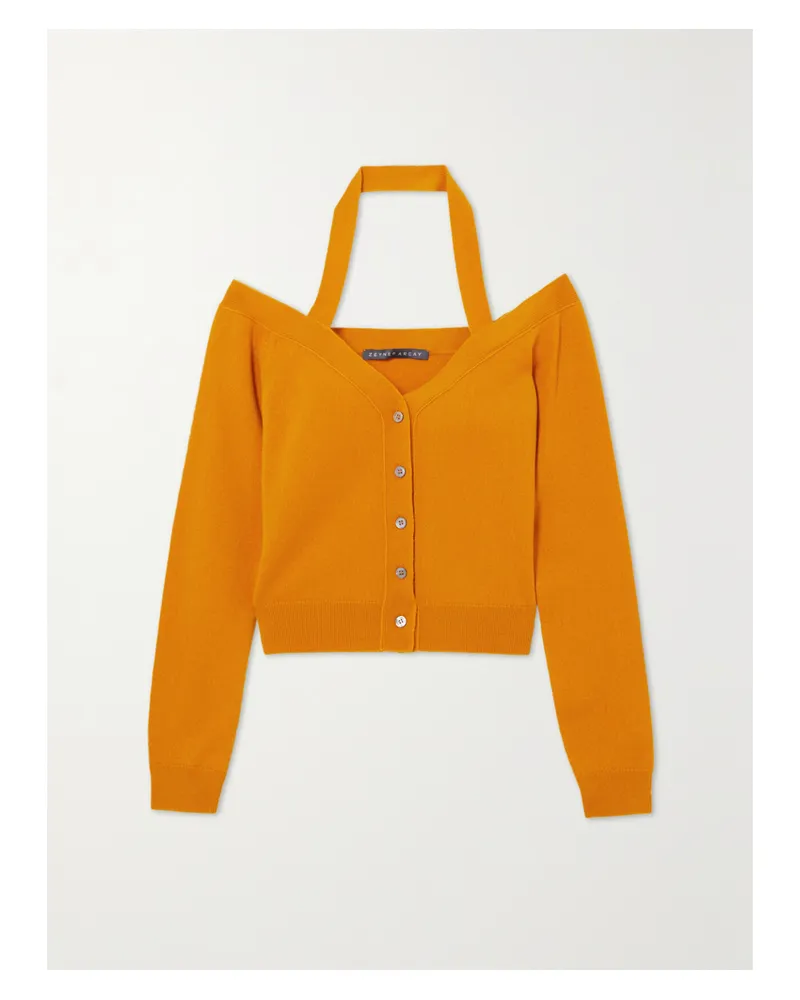 Zeynep Arcay Schulterfreier Neckholder-cardigan Aus Kaschmir - Gold Gold