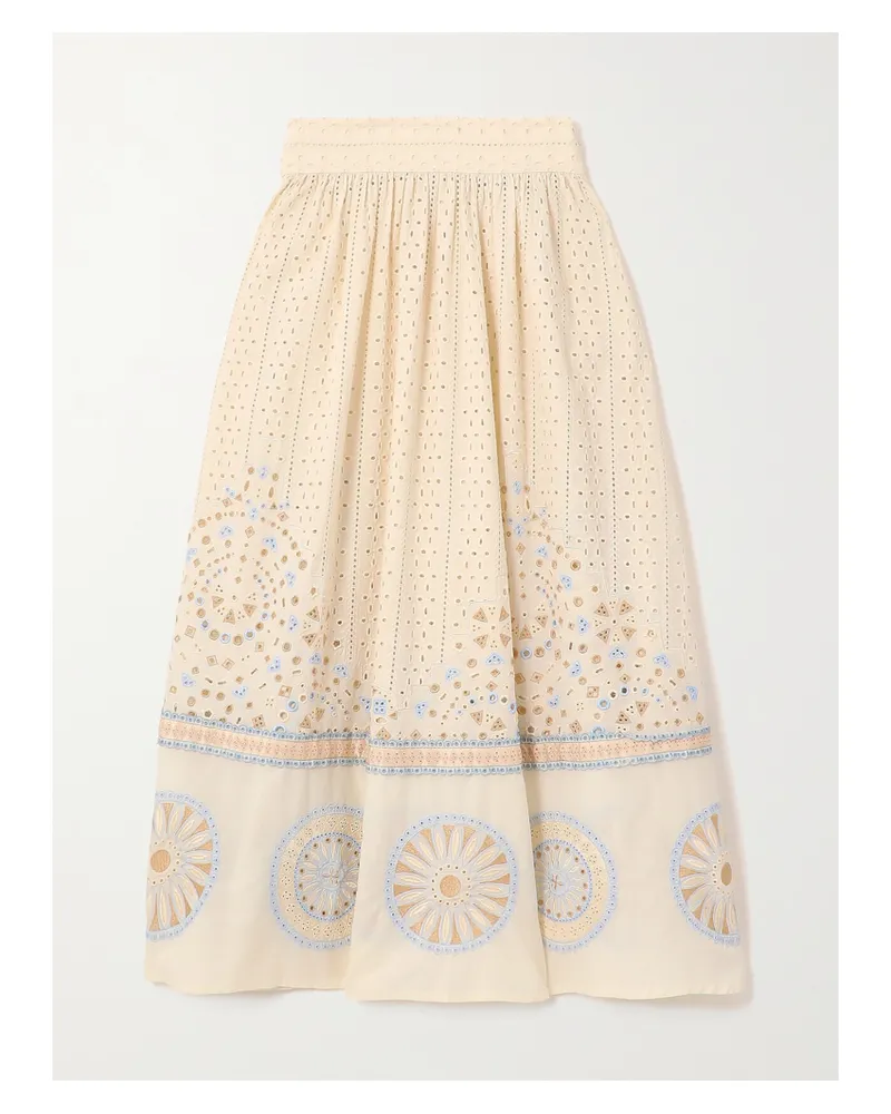 Emporio Sirenuse Suri Amalfi Midirock Aus Baumwolle Mit Lochstickerei - Elfenbein Elfenbein