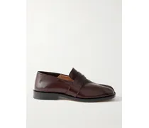 Tabi Split-toe Collapsible-heel Leather Loafers - Burgundy