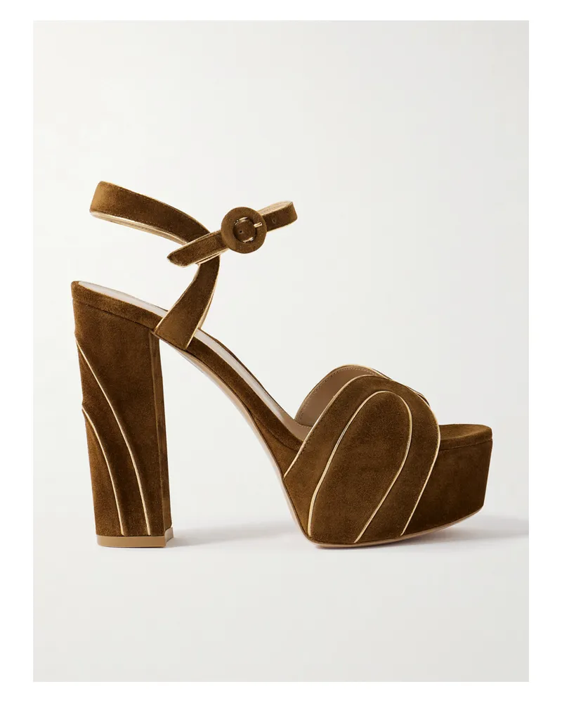 Gianvito Rossi Plateausandalen Aus Veloursleder Mit Metallic-lederbesätzen - Braun Braun