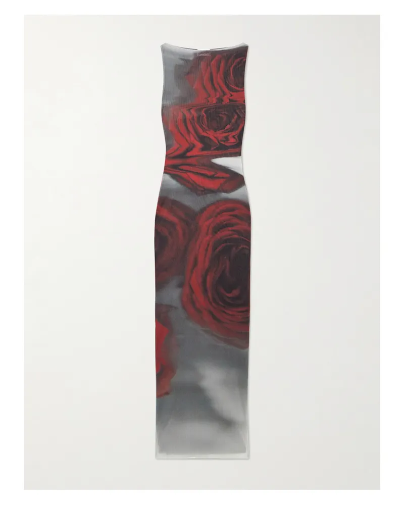 Jean Paul Gaultier Maxikleid Aus Stretch-mesh Mit Blumenprint - Mehrfarbig Mehrfarbig