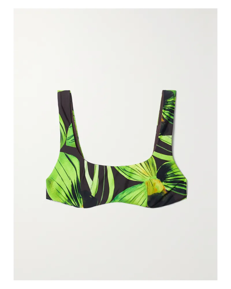 Louisa Ballou Bikini-oberteil Aus Bedrucktem Stretch-material - Grün Grün