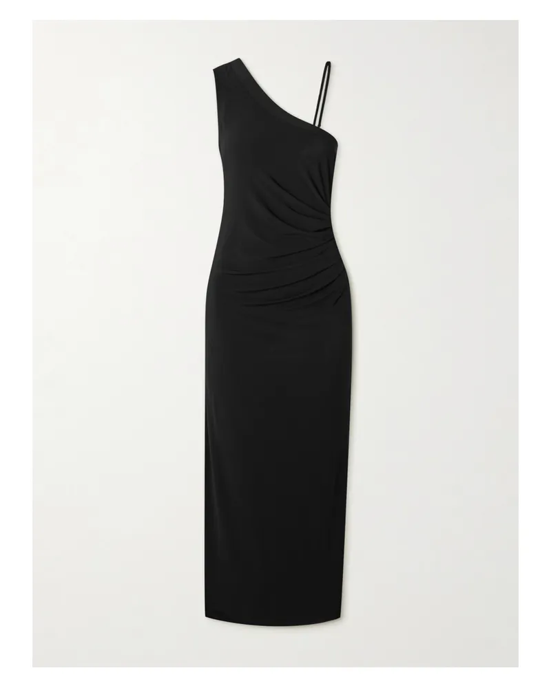 Max Mara One-shoulder Ruched Stretch-jersey Midi Dress - Black Black