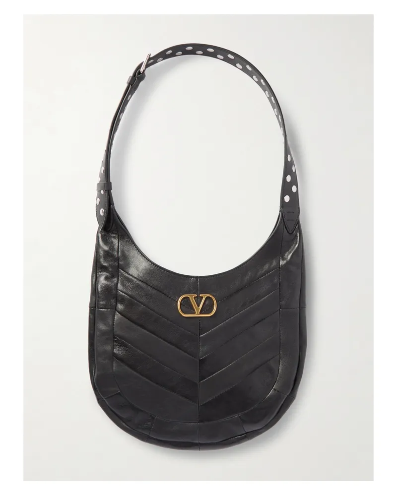 Valentino Garavani Kleine Schultertasche Aus Leder Mit Nieten - Schwarz Schwarz