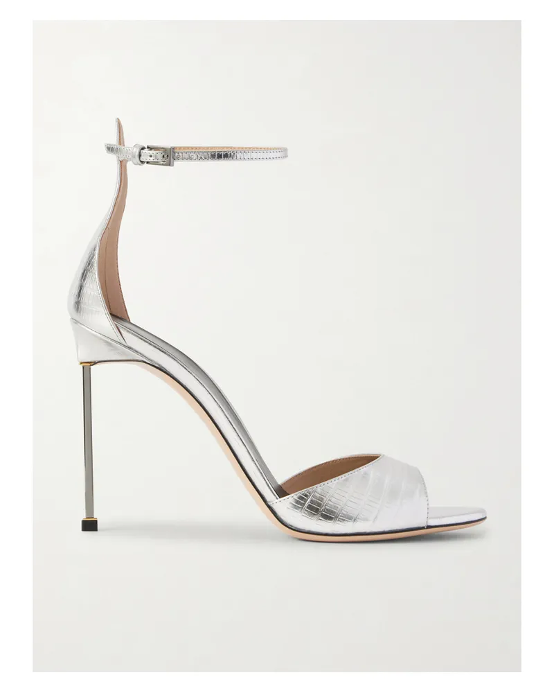 Tom Ford Metallic Lizard-effect Leather Sandals - Silver Silver
