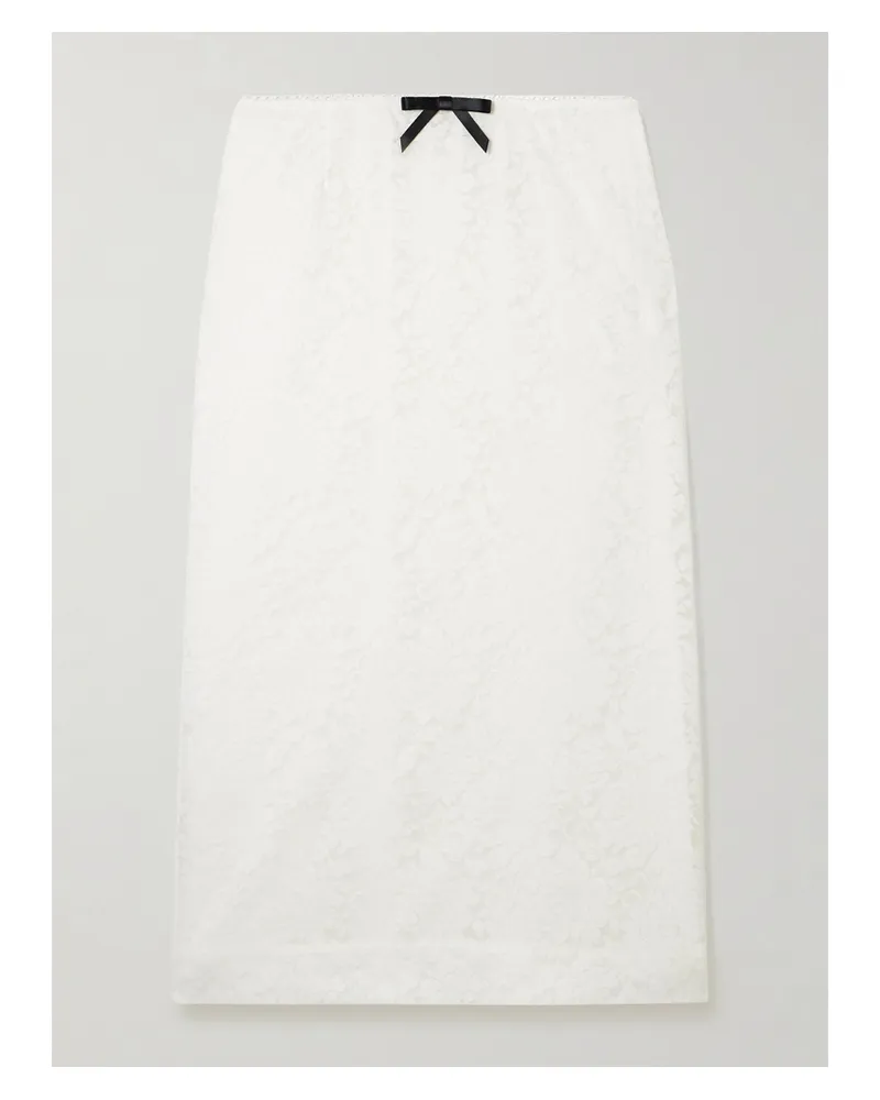 SHUSHU/TONG Bow-embellished Satin-trimmed Lace Midi Skirt - White White