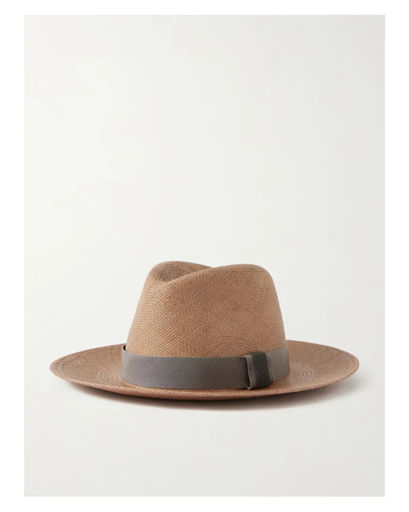 Brunello Cucinelli Embellished Grosgrain-trimmed Straw Hat - Brown Brown