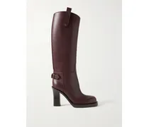 Kniehohe Stiefel Aus Leder Mit Schnalle - Burgunder