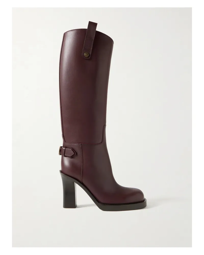 Burberry Kniehohe Stiefel Aus Leder Mit Schnalle - Burgunder Burgunder