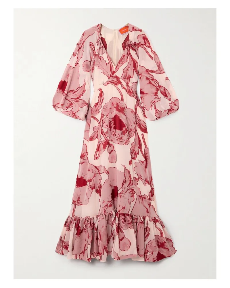 La DoubleJ Maxikleid Aus Bedrucktem Chiffon Aus Einer Seidenmischung - Rot Rot