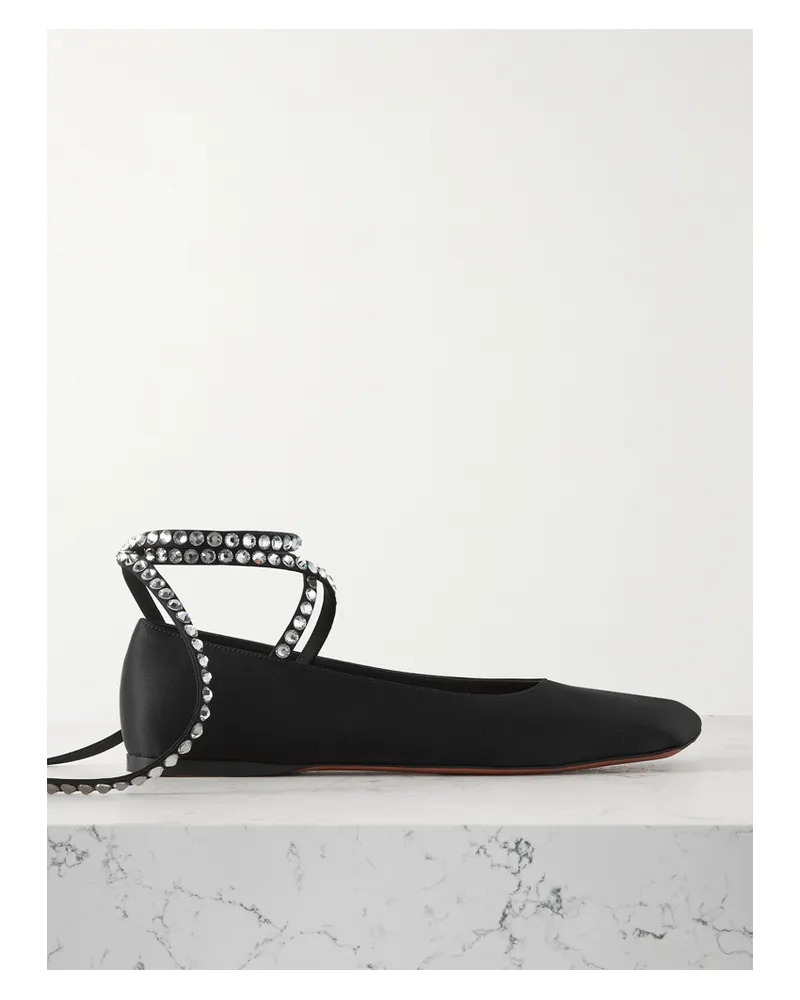 Amina Muaddi Ane Ballerinas Aus Satin Mit Kristallen - Schwarz Schwarz