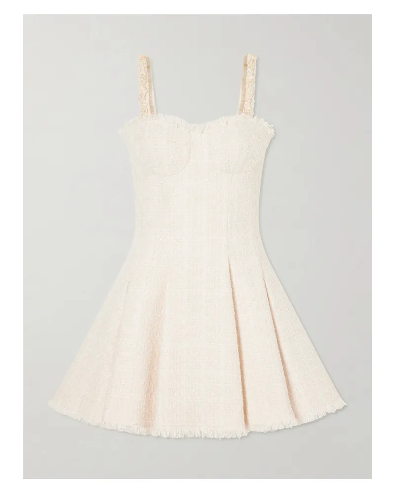 Balmain Embellished Pleated Tweed Mini Dress - Neutrals Neutrals