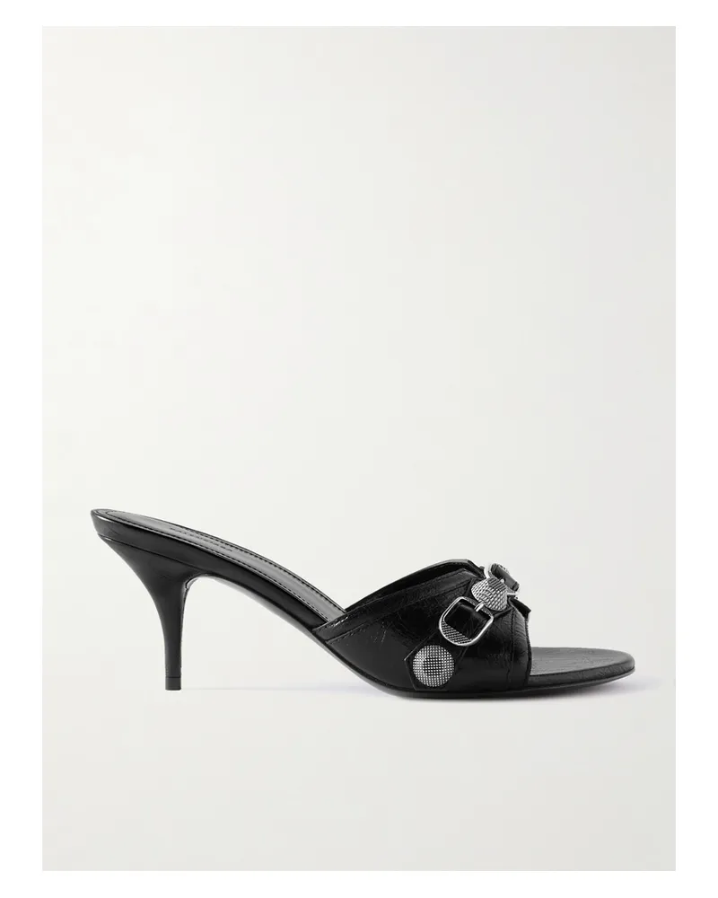 Balenciaga Cagole Studded Leather Mules - Black Black