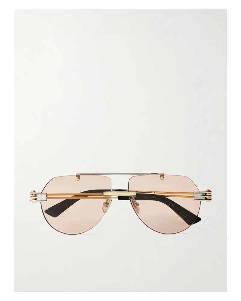 Bottega Veneta Gold- Und Silberfarbene Pilotensonnenbrille Silber