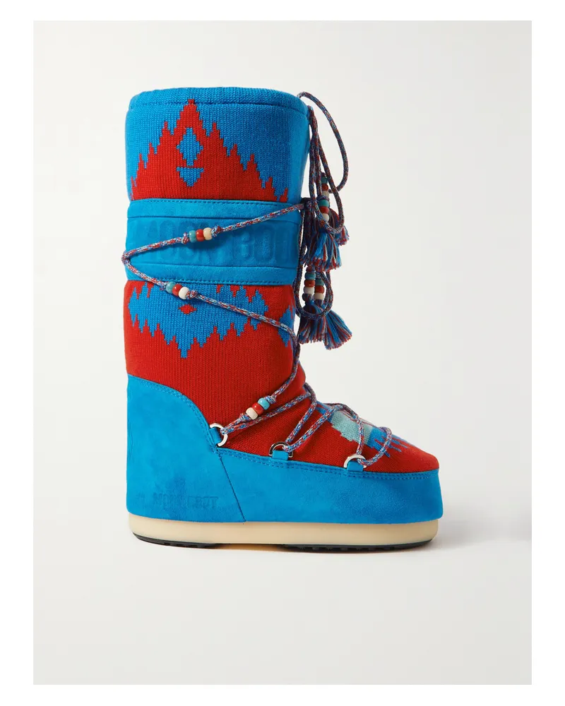 Alanui Moon Boot Schneestiefel Aus Woll-jacquard Und Veloursleder Mit Verzierungen - Rot Rot
