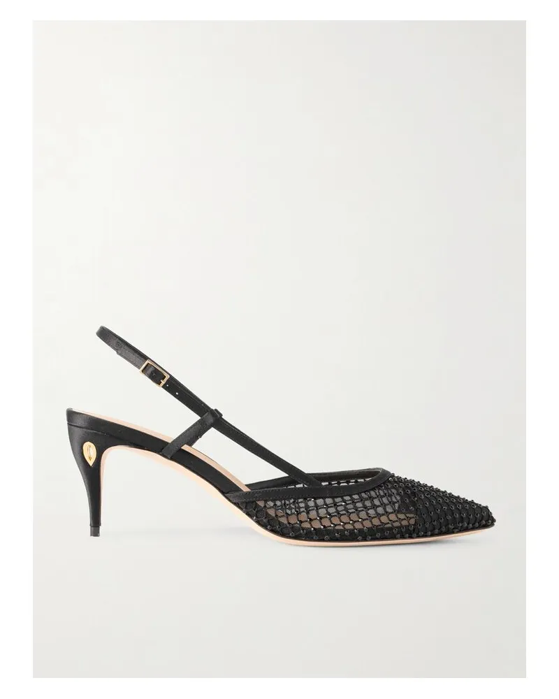 Jennifer Chamandi Mario 65 Slingback-pumps Aus Mesh Und Satin Mit Kristallen - Schwarz Schwarz