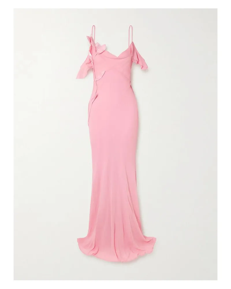 Self-Portrait Schulterfreies Maxikleid Aus Georgette Mit Volants Und Applikationen - Pink Pink