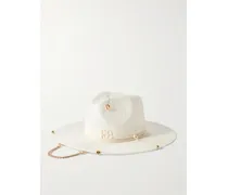 Fedora Aus Stroh Mit Besätzen Aus Baumwolle, Verzierungen Und Stickerei - Wollweiß