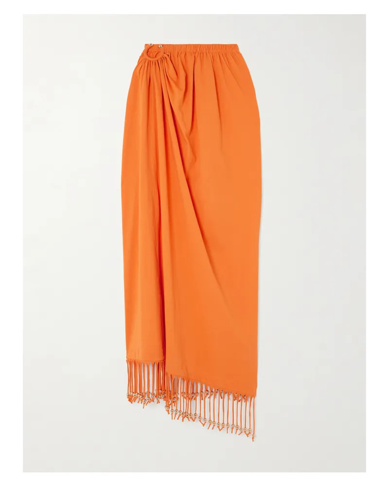 Paco Rabanne Midirock Aus Baumwoll-jersey Mit Verzierungen Und Raffungen - Orange Orange