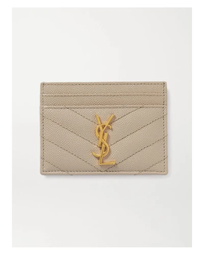 Saint Laurent Monogramme Gestepptes Kartenetui Aus Strukturiertem Leder - Creme Creme