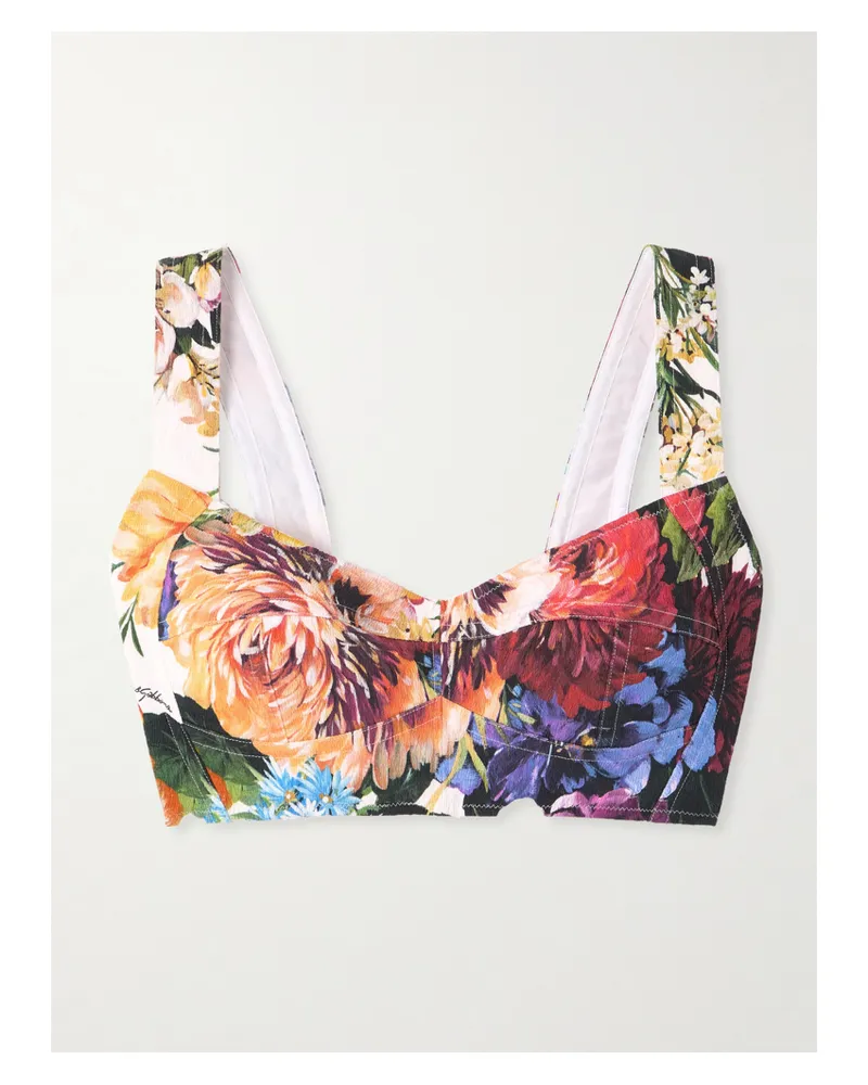 Dolce & Gabbana Verkürztes Bustier Aus Krepon Mit Blumenprint Und Popeline-einsatz - Weiß Weiß