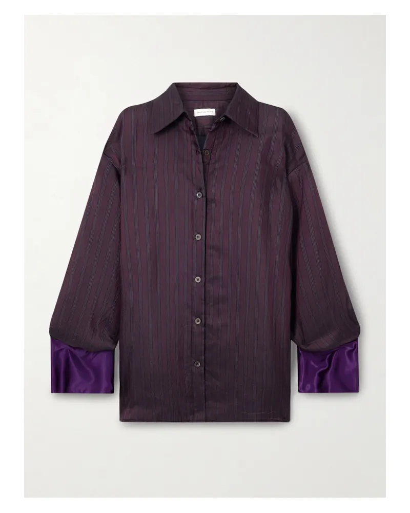 Dries van Noten Wattiertes Oversized-hemd Aus Gestreiftem, Glänzendem Twill - Burgunder Burgunder