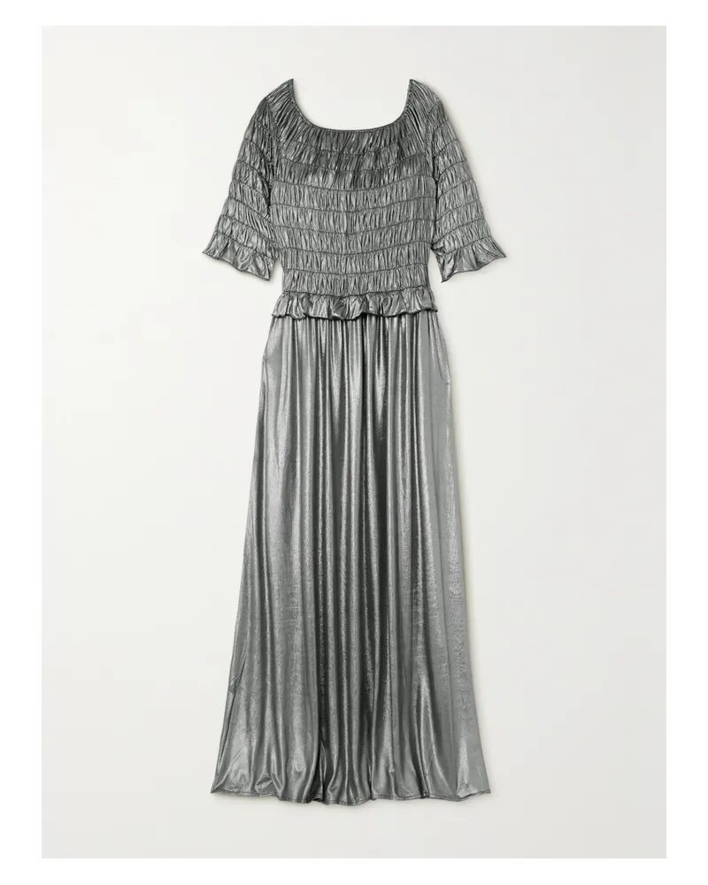 BATSHEVA Oak Maxikleid Aus Stretch-lamé Mit Raffungen In Metallic-optik - Silber Silber