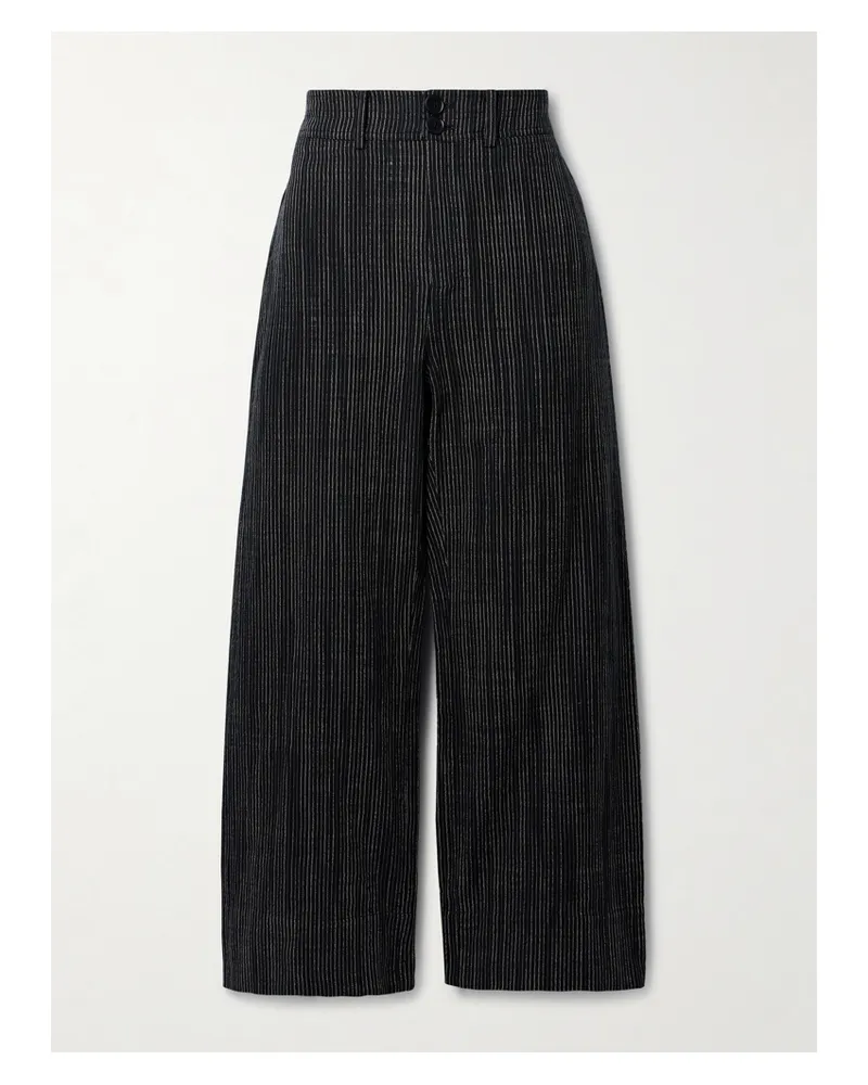 APIECE APART Merida Hose Mit Weitem Bein Aus Biobaumwolle Mit Nadelstreifen - Schwarz Schwarz