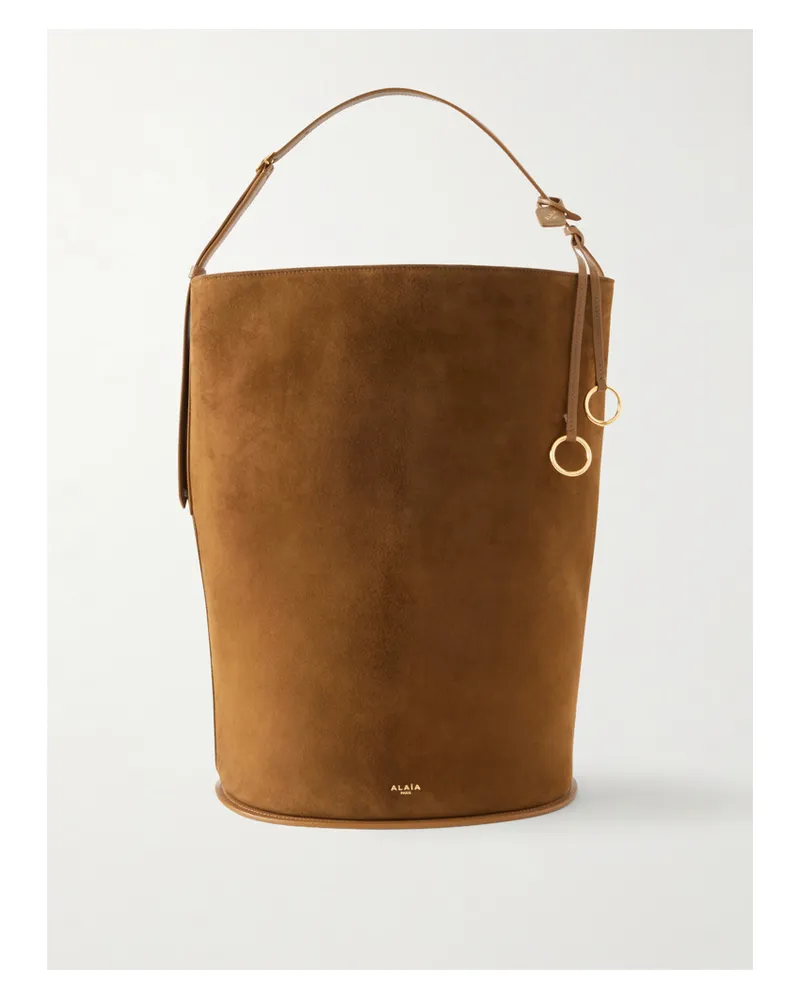 Alaïa Hip Large Logo-detailed Leather-trimmed Suede Bucket Bag - Green Green