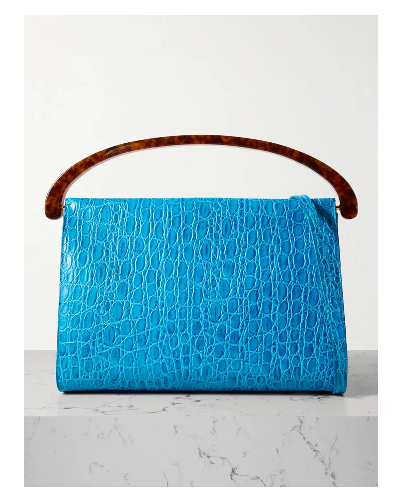 Dries van Noten Schultertasche Aus Leder Mit Krokodileffekt - Blau Blau