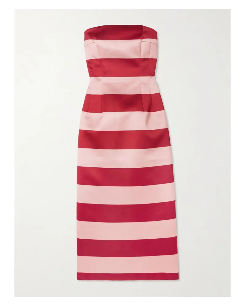 EMILIA WICKSTEAD Leila Trägerloses Midikleid Aus Gestreiftem Duchesse-satin - Pink Pink