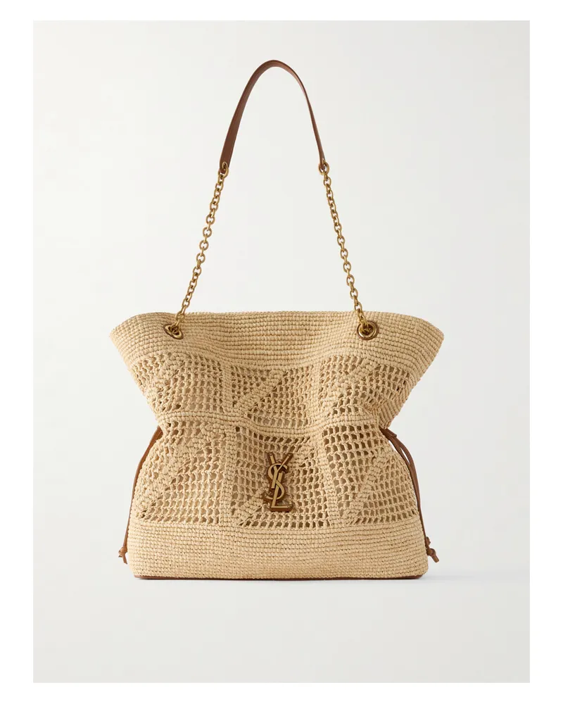 Saint Laurent Jamie Leather-trimmed Raffia Tote - Neutrals Neutrals