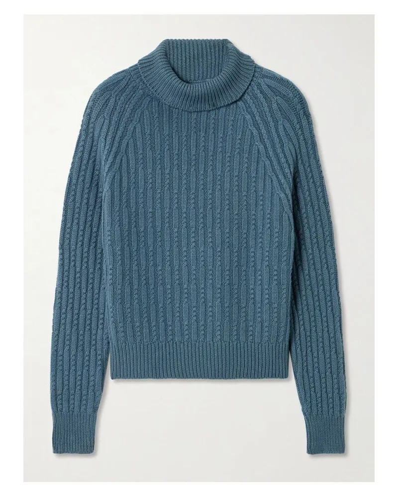 PURDEY Annabel Rollkragenpullover Aus Kaschmir In Zopfstrick - Blau Blau