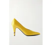Gianni Embroidered Embellished Satin Pumps - Yellow